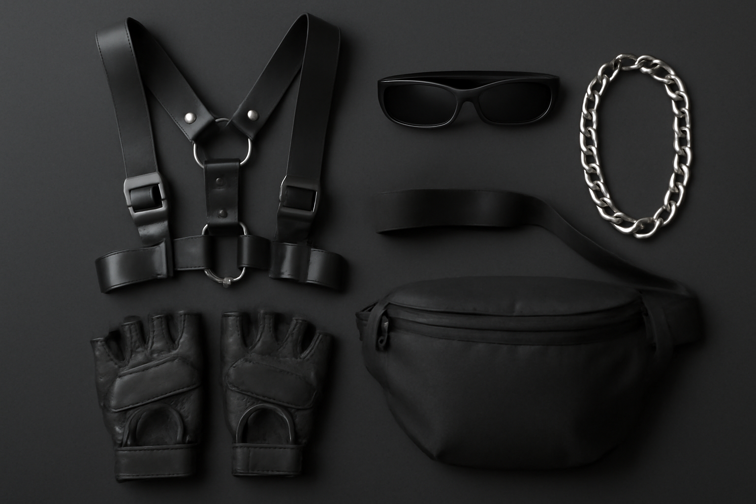Flat lay accessoires rave noirs
