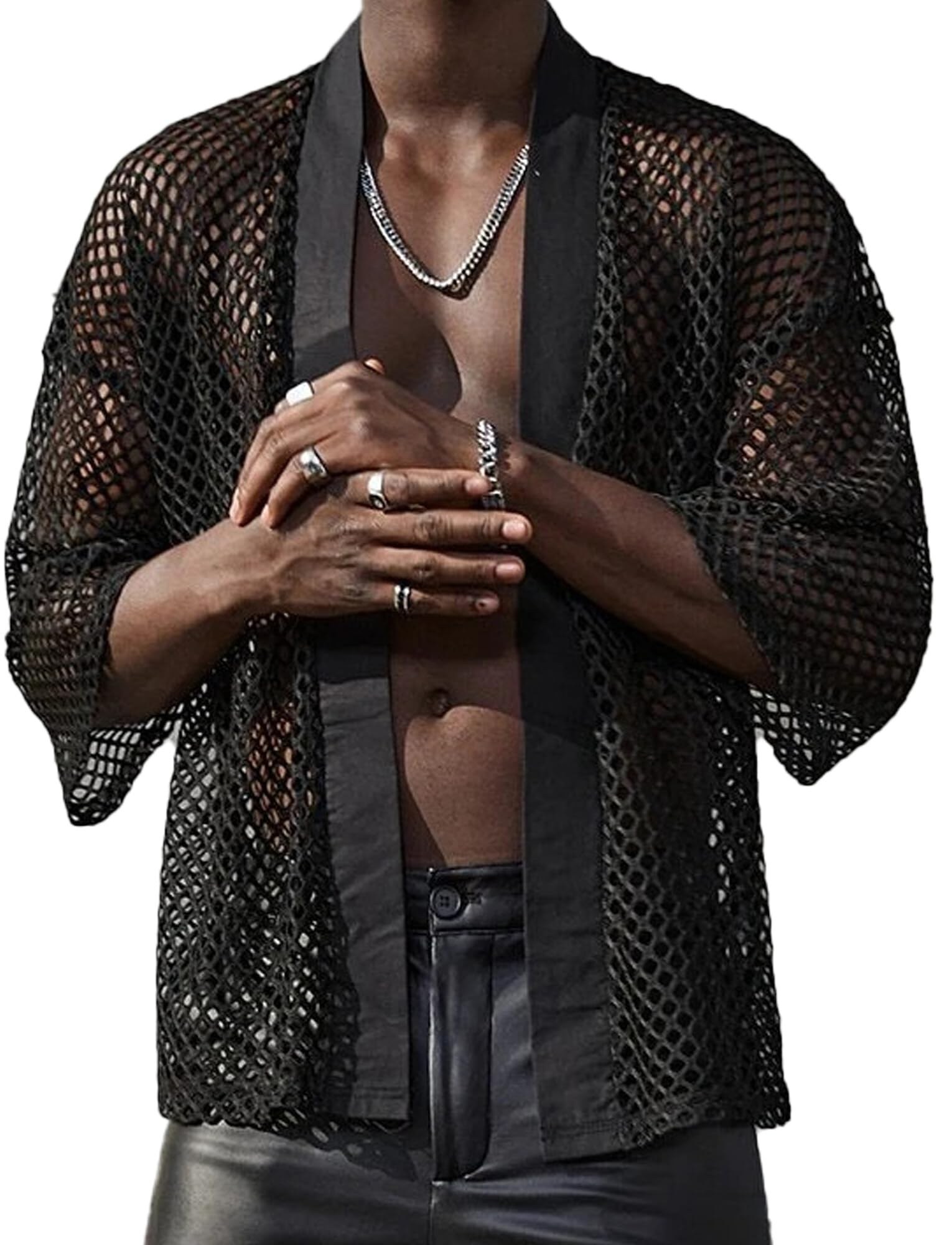 chemise maille creusee transparente homme manches longues clubwear techno