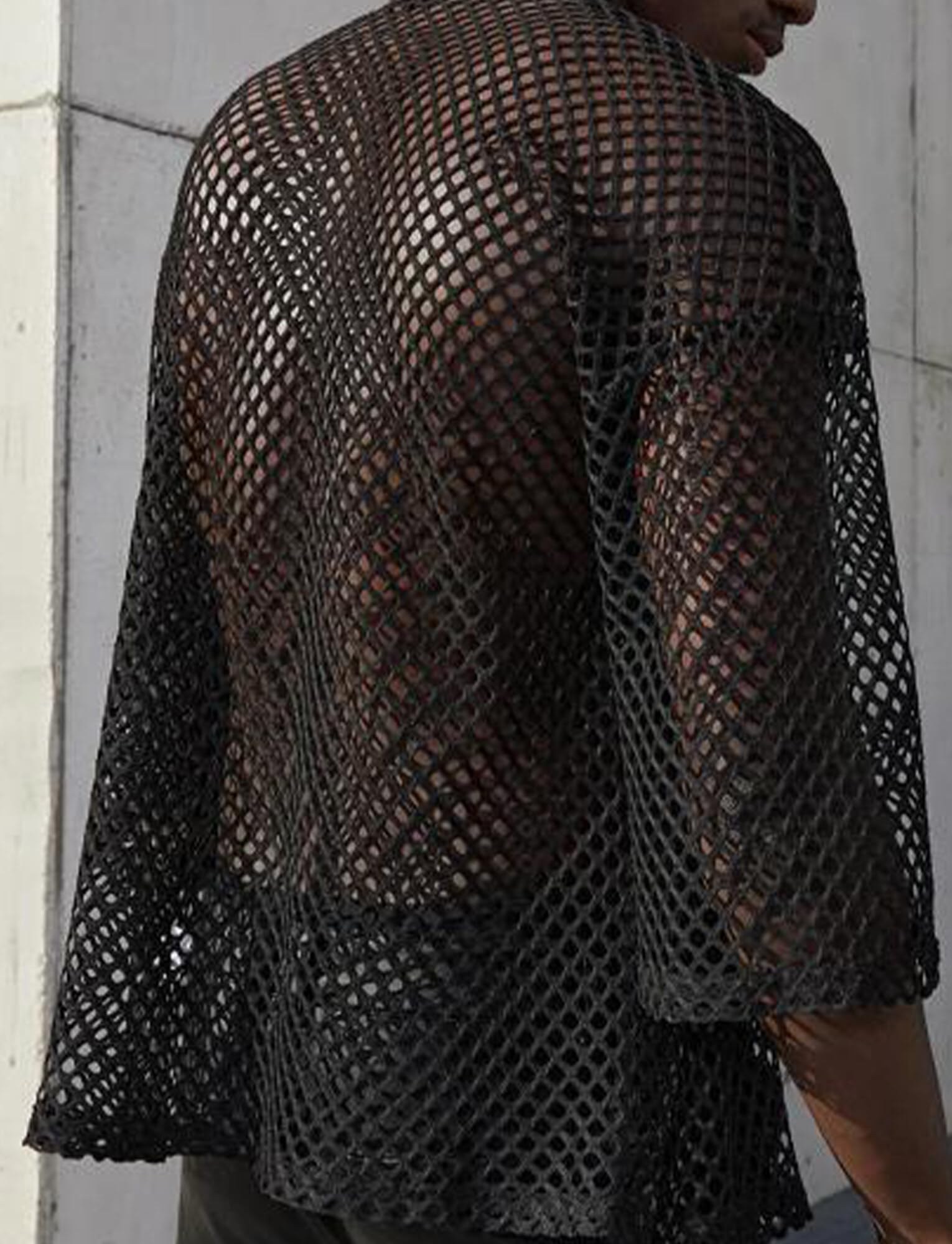 chemise maille creusee transparente homme manches longues clubwear techno - photo 3