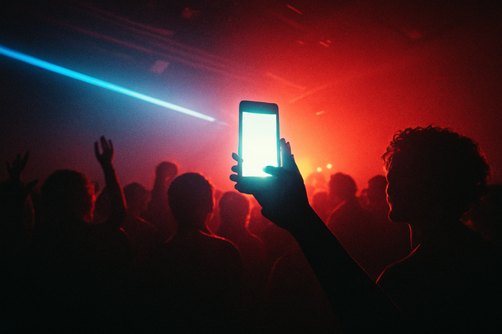Lire la suite à propos de l’article Telephones sur le dancefloor : filmer ou vivre ? Le grand debat de la rave en 2026