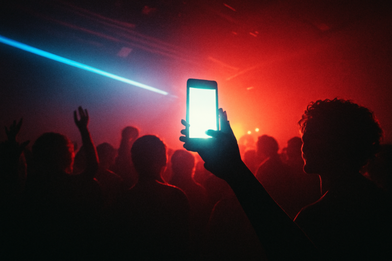 Lire la suite à propos de l’article Telephones sur le dancefloor : filmer ou vivre ? Le grand debat de la rave en 2026