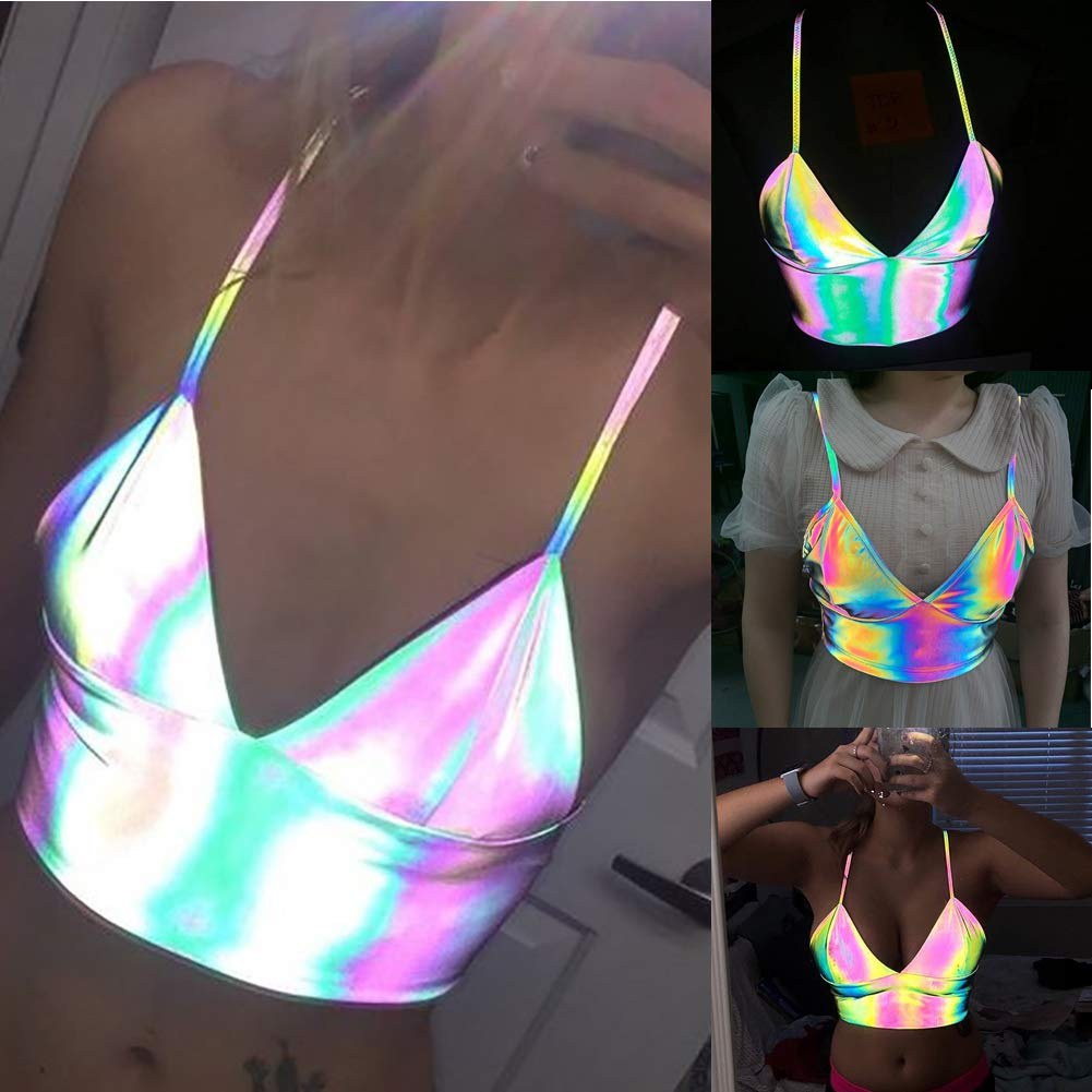 débardeur réfléchissant holographique arc-en-ciel femme festival rave été - photo 5