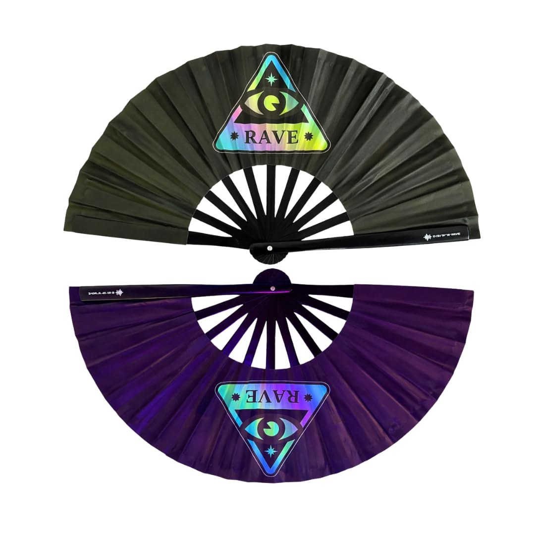 éventail glow UV scintillant bambou noir rave festival techno EDM club lumière noire