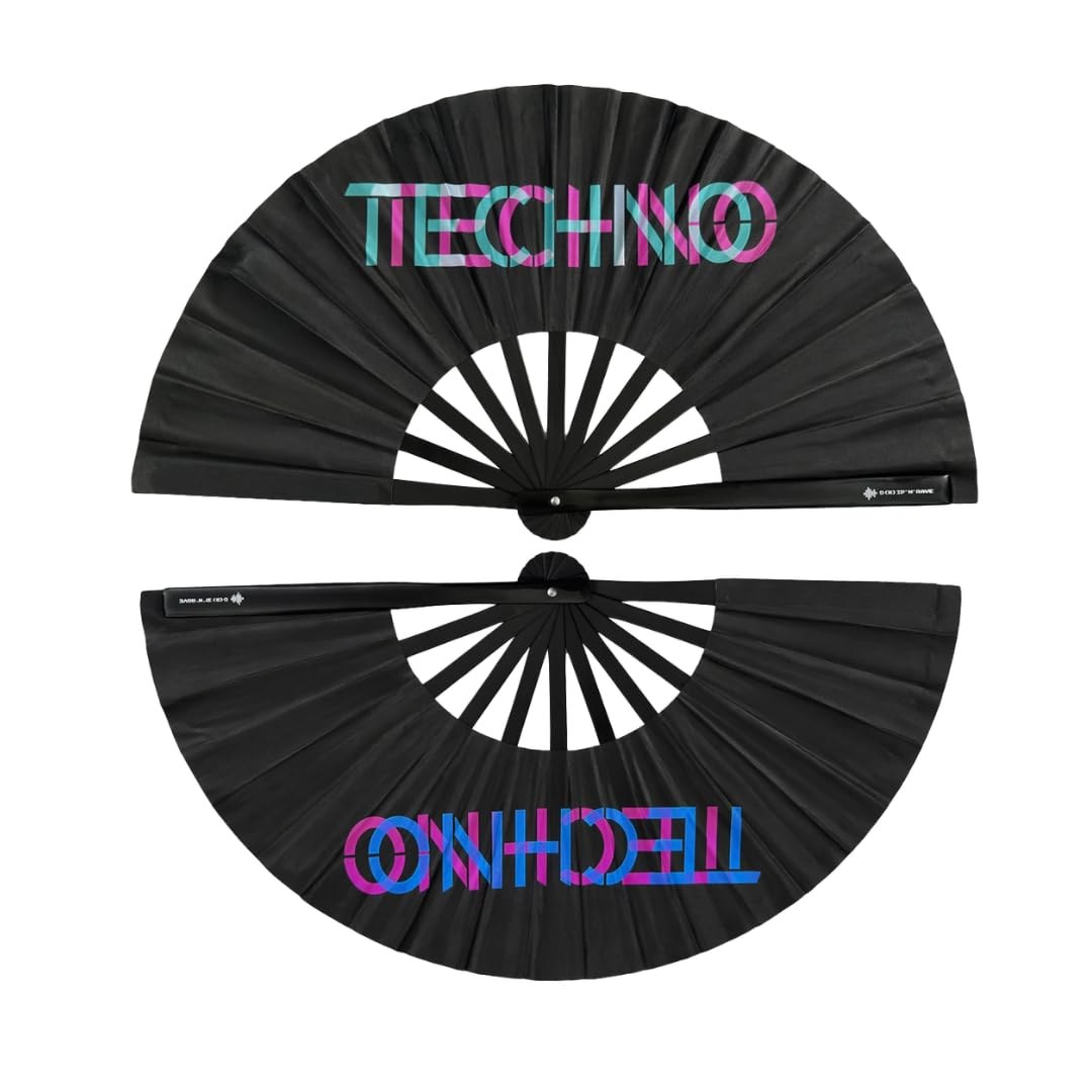 éventail UV techno bambou noir lueur verte glow festival rave club blacklight
