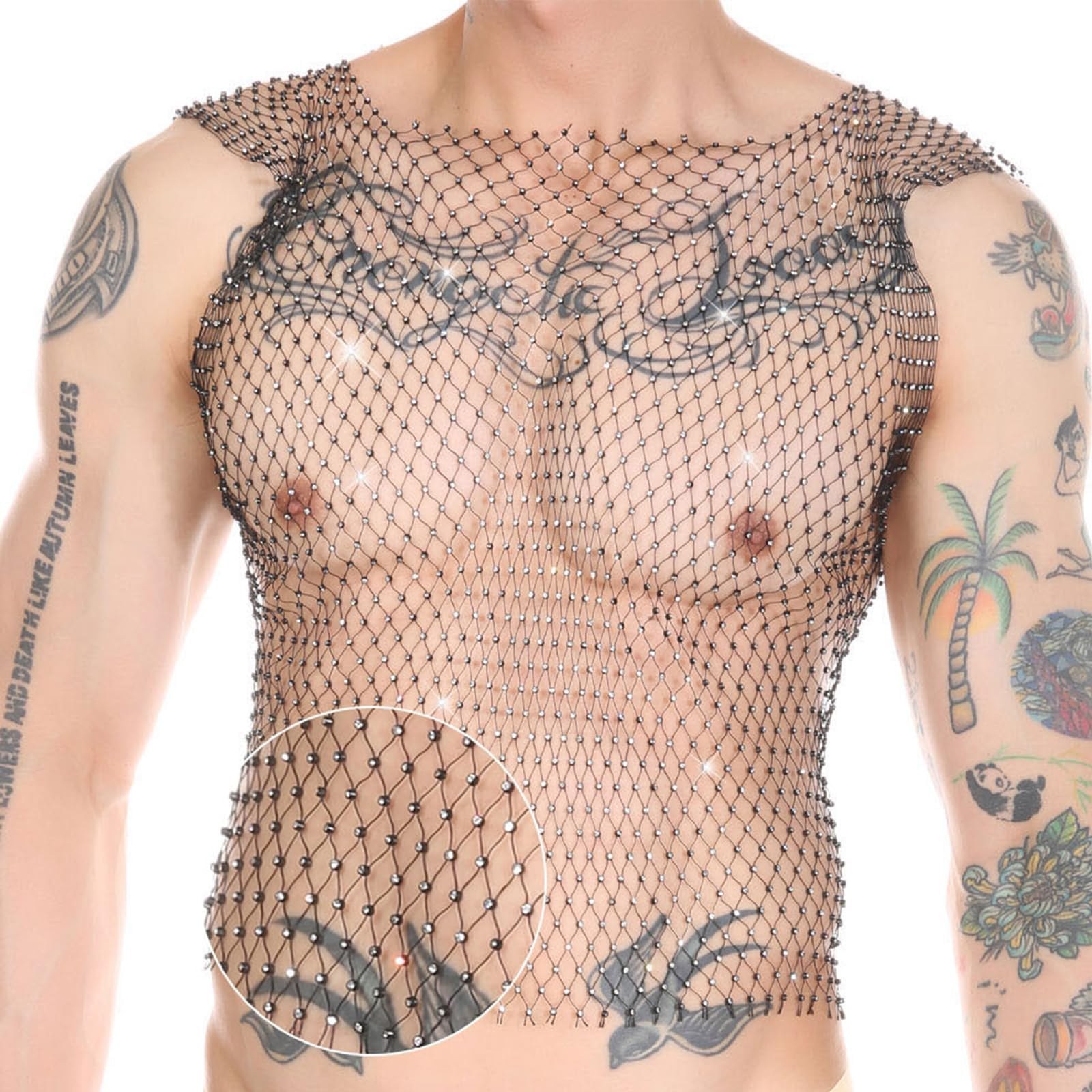 gilet strass homme crop top resille transparent sexy clubwear soirée techno