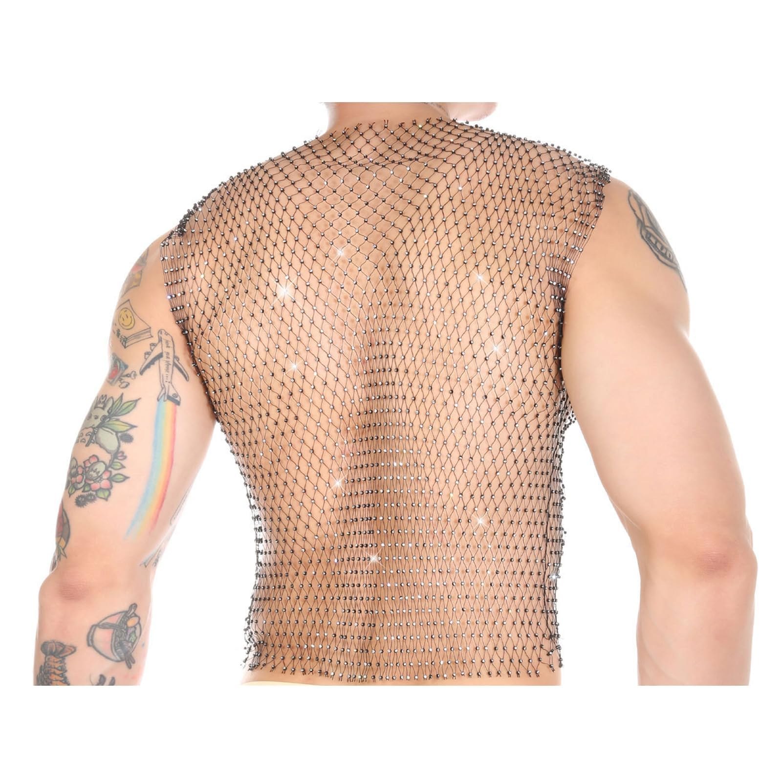 gilet strass homme crop top resille transparent sexy clubwear soirée techno - photo 3
