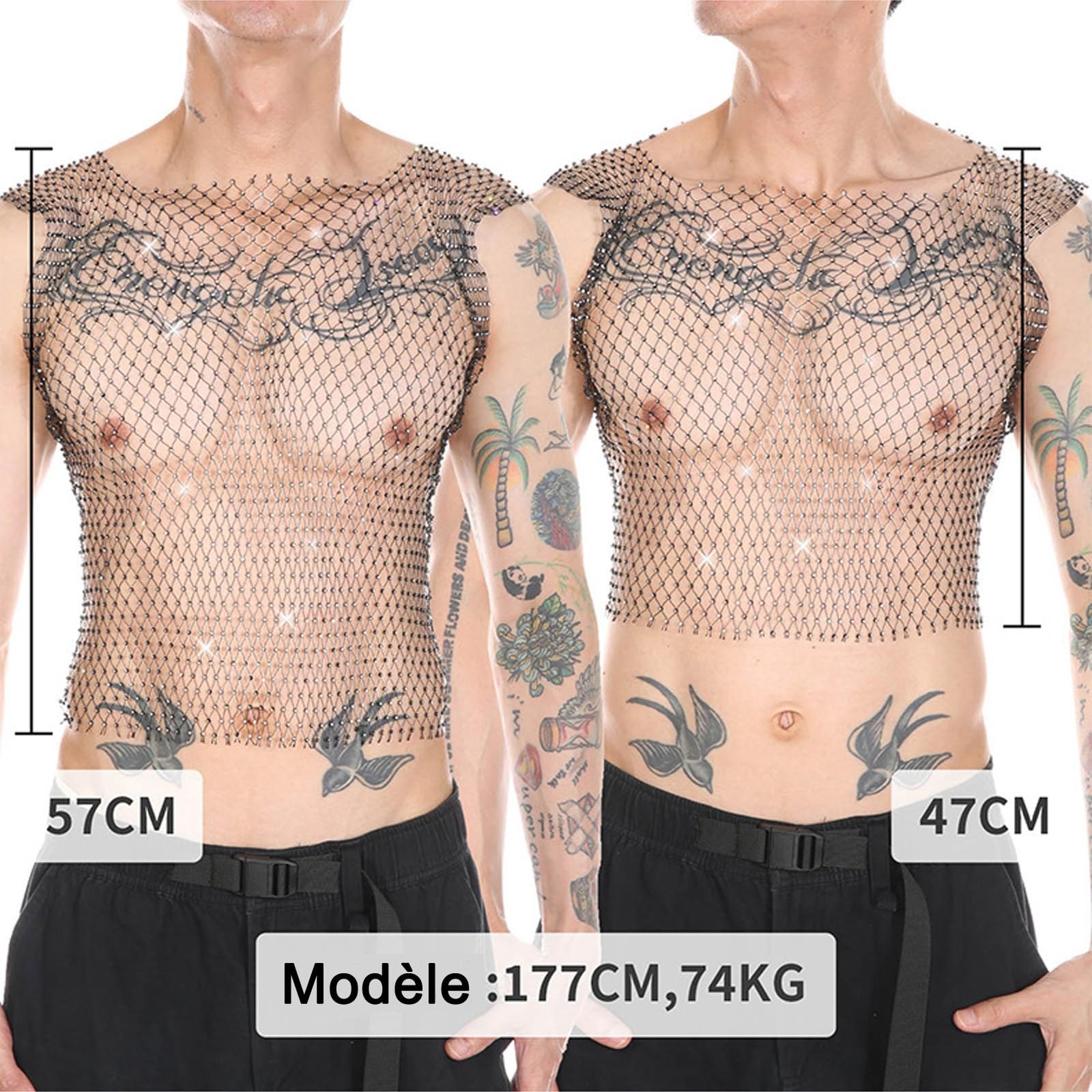 gilet strass homme crop top resille transparent sexy clubwear soirée techno - photo 6