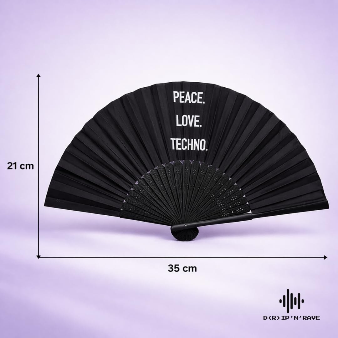 éventail bambou noir peace love techno pour rave festival pliable lot 2 - photo 2