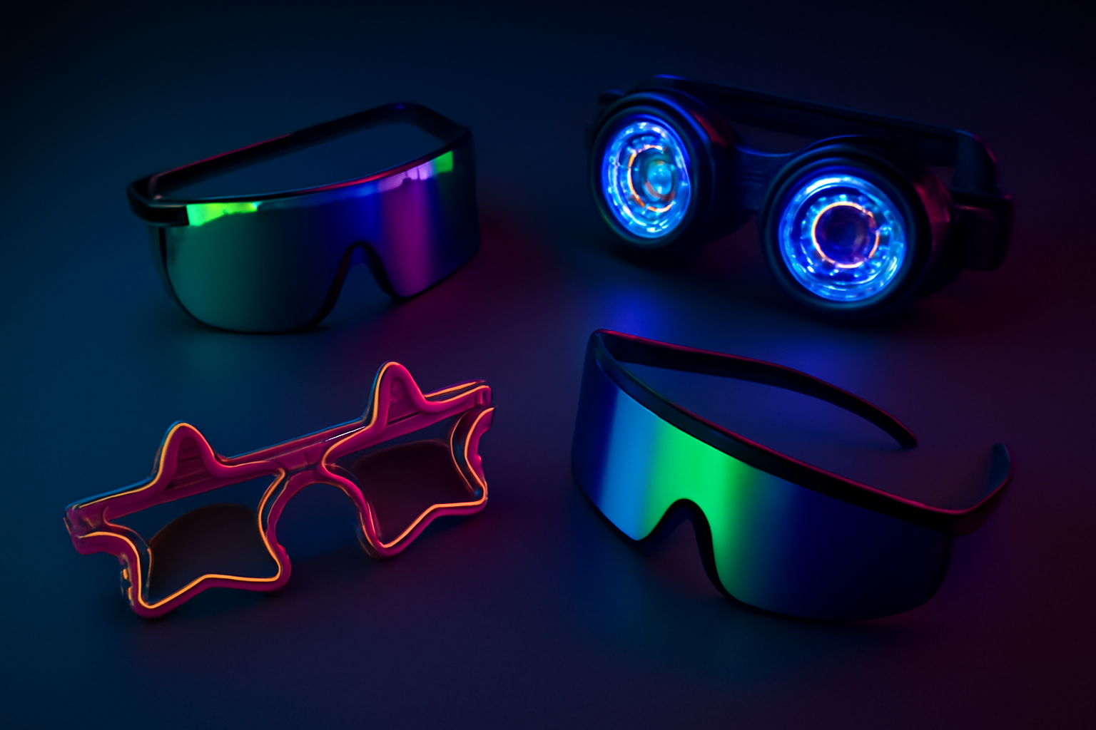 Collection de lunettes de rave et goggles pour soirées techno