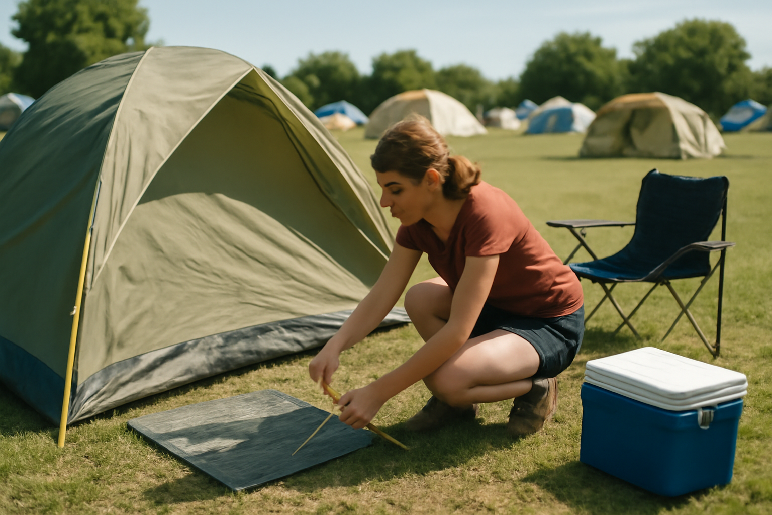 Montage d&rsquo;une tente sur le camping d&rsquo;un festival techno