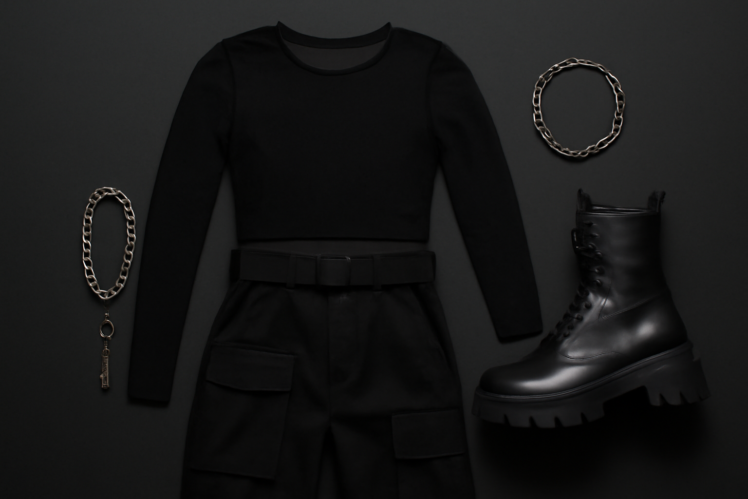 Tenue techno all black avec cargo pants et boots