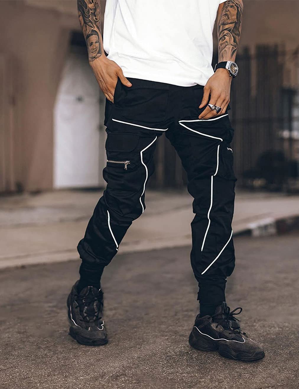 pantalon cargo techwear noir homme rave hip-hop sarouel streetwear - photo 2