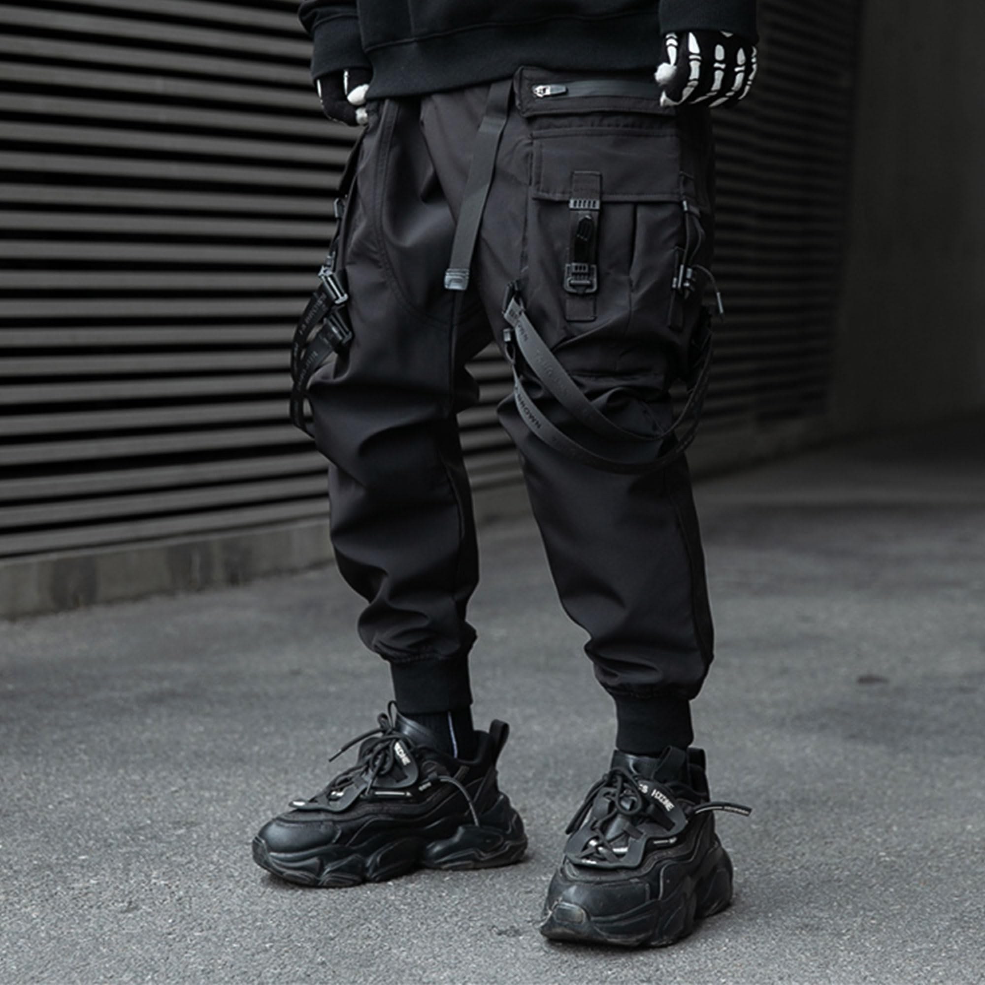 pantalon techwear gothique japonais noir homme cargo cyberpunk rave - photo 2