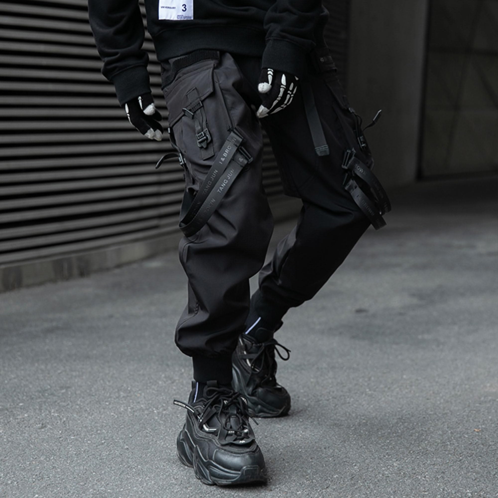 pantalon techwear gothique japonais noir homme cargo cyberpunk rave - photo 3