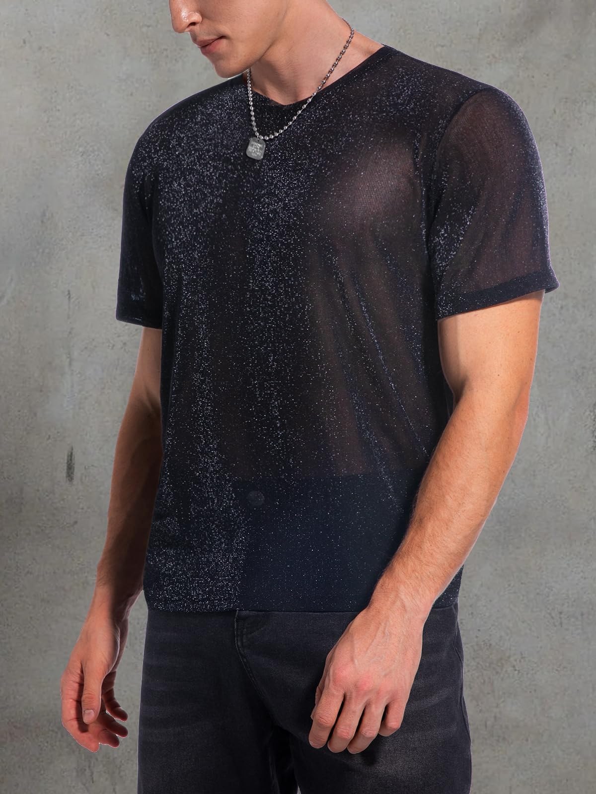 top résille paillettes homme transparent soirée techno clubwear - photo 2