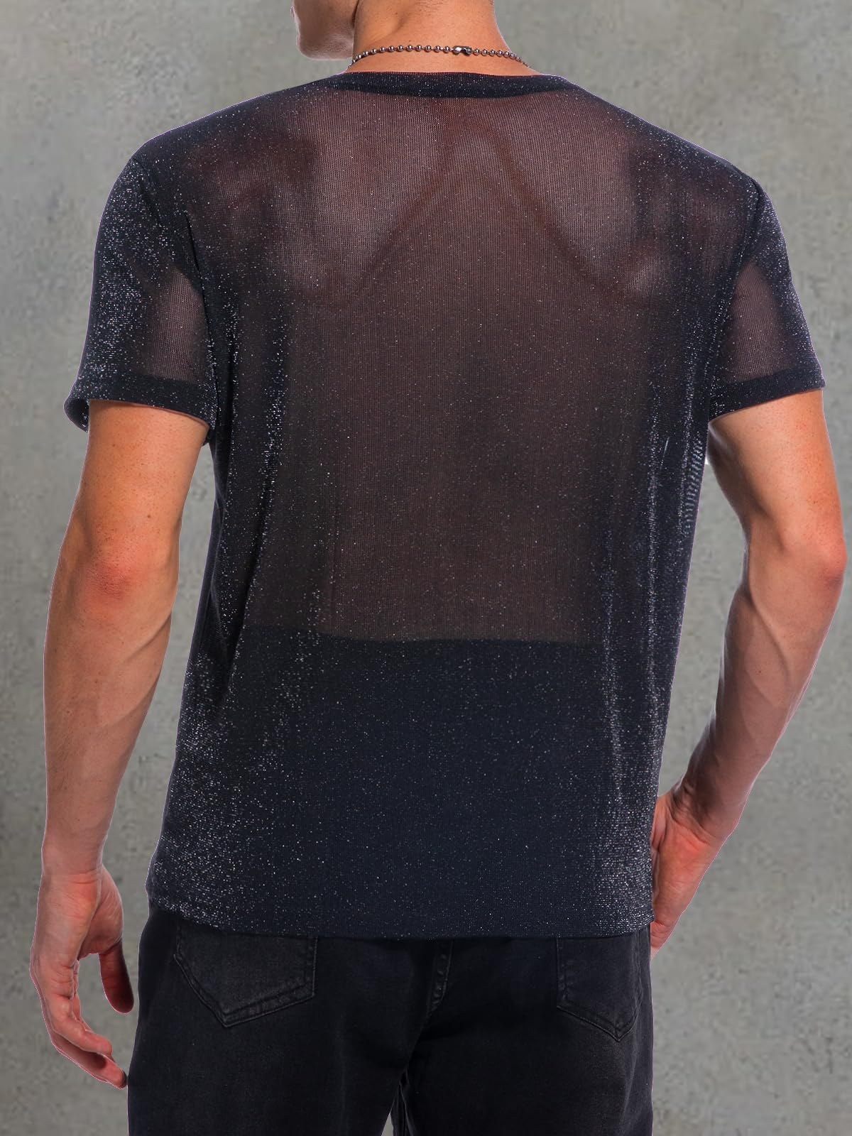 top résille paillettes homme transparent soirée techno clubwear - photo 5